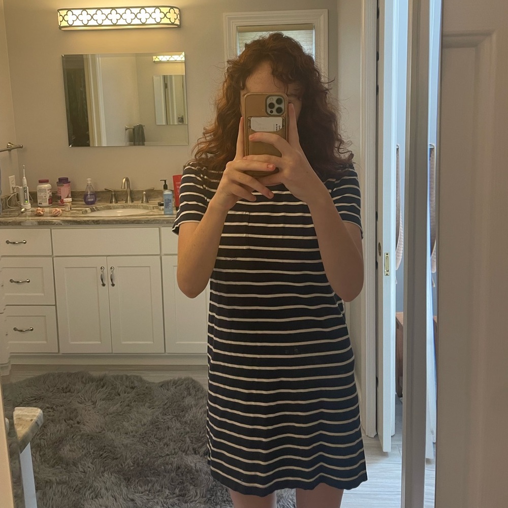 Madewell navy tee shirt dress with stripes
